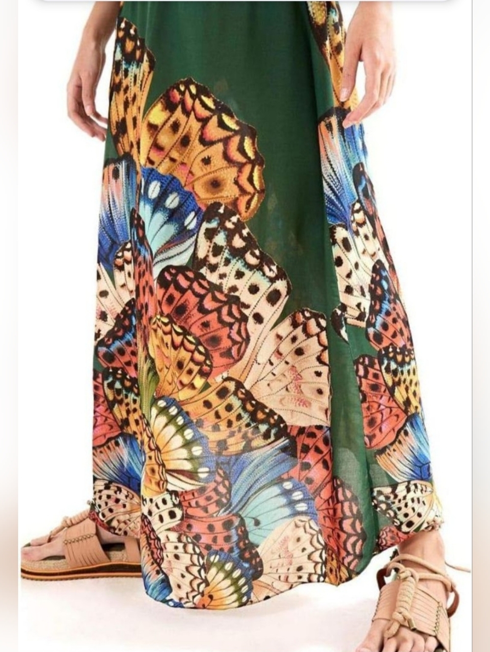 Farm Rio Brazil edition Green With Butterflies Maxi Dress Sz Small Summer Beach - Picture 3 of 10